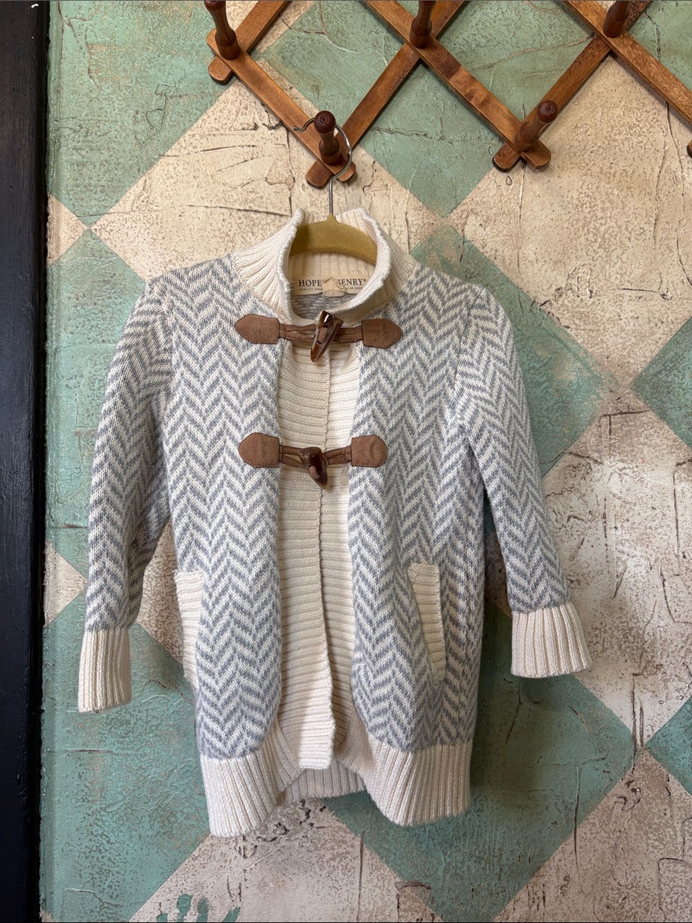 Kids Cream and Light Gray Toggle Pea Coat